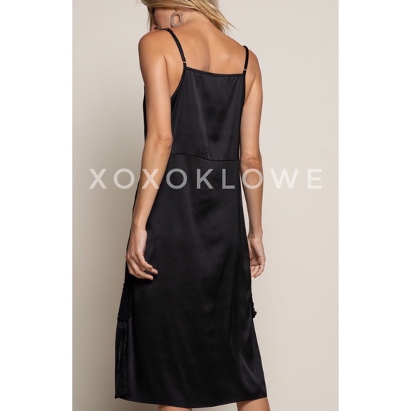 POL Black Cowl Neck Satin Midi Slip Dress - Picture 7 of 13